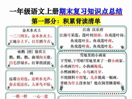 一年级语文上册期末复习知识点总结，22页PDF电子版学习资料