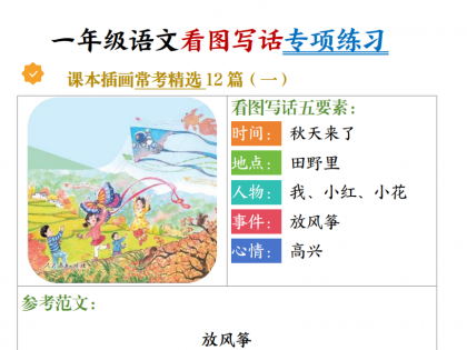 一年级上册语文看图写话五要素专项练习（课本插画常考精选12篇），12页PDF电子版