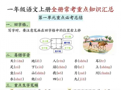 一年级语文上册全册常考重点知识汇总，20页PDF可打印学习资料