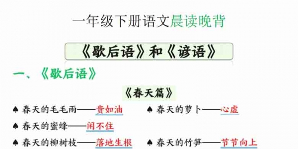 一年级下册语文晨读晚背（歇后语和谚语），10页PDF电子版