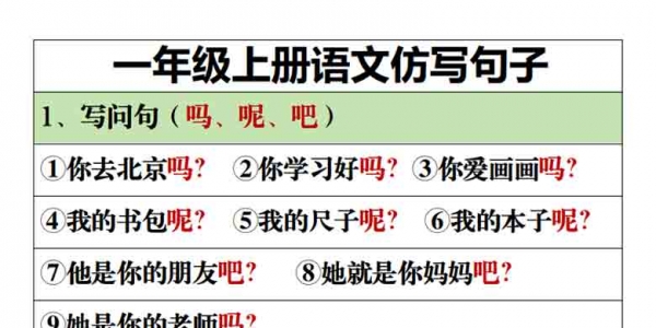 一年级上册语文仿写句子，9页PDF可打印学习资料