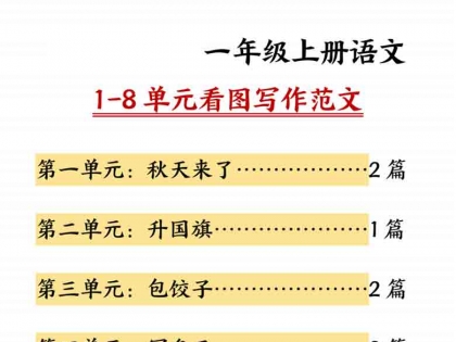 一年级上册语文1-8单元看图写作范文，16页PDF电子版学习资料