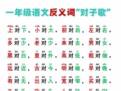 一年级反义词+近义词“对子歌”，8页PDF电子版可打印学习资料电子版