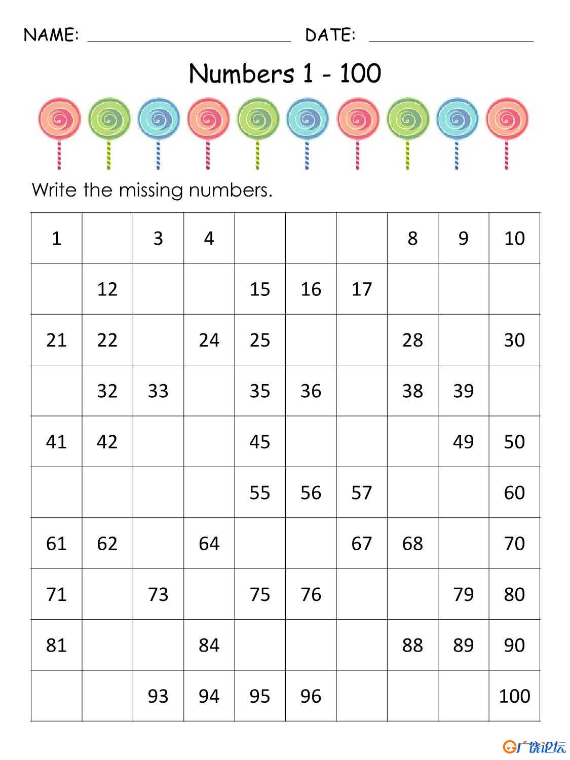 1-100丢失的数字专题素材包2 可打印pdf数学启蒙教材 数学亲子游戏 共16页