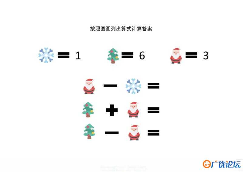 图案数字转换加减法，按照图画列出算式计算答案，可打印