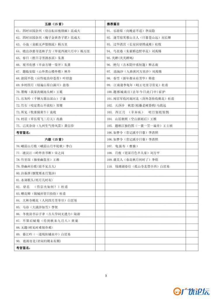 经典诵读，古诗词考级110首，13页pdf电子版