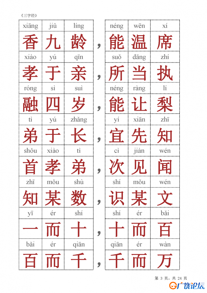 《三字经》全文朗读，注音版和注释版，素材可打印