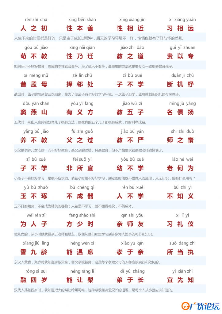 《三字经》全文朗读，注音版和注释版，素材可打印