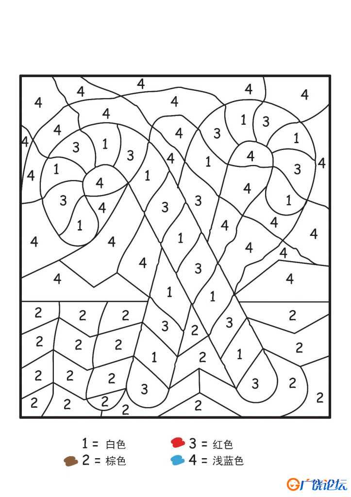 圣诞节数字1-6填色画，5页PDF