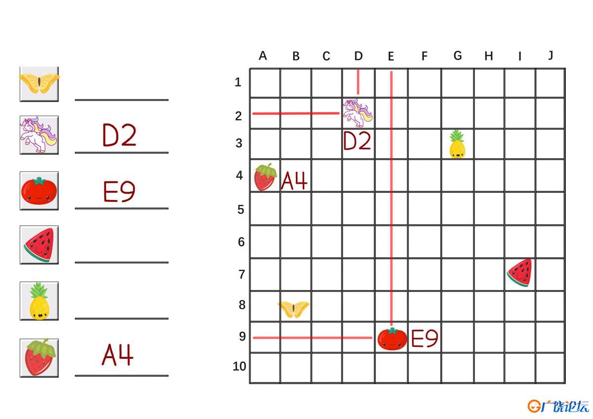 用数字和字母写出图画在图表中的位置共9页PDF可打印 指令转换 亲子专注力游戏 广饶论坛中小学教育智慧平台 ...