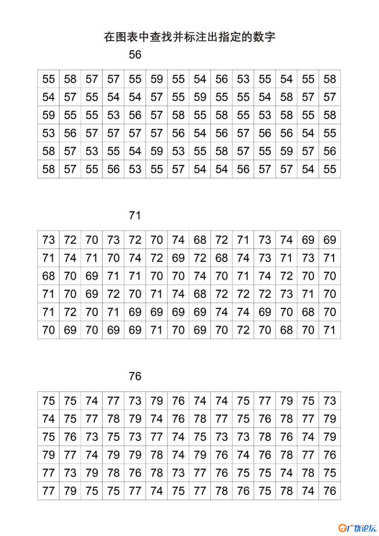 在图表中查找并标注出指定的数字共5页PDF可打印 视觉感知专注力训练 亲子游戏 广饶论坛中小学教育智慧平台  ...