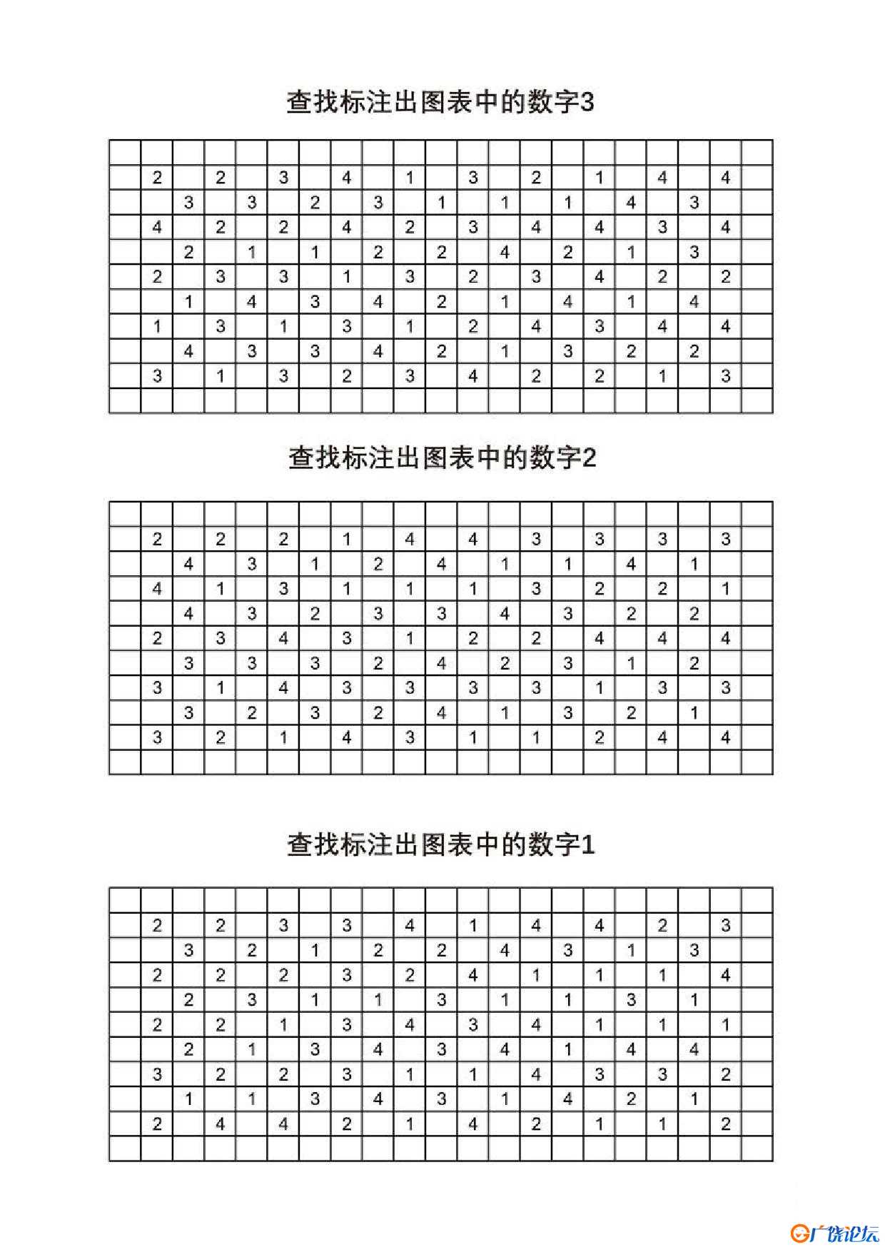 查找标注出图表中的数字共5页PDF可打印 视觉感知专注力训练 亲子游戏 广饶论坛中小学教育智慧平台 ...