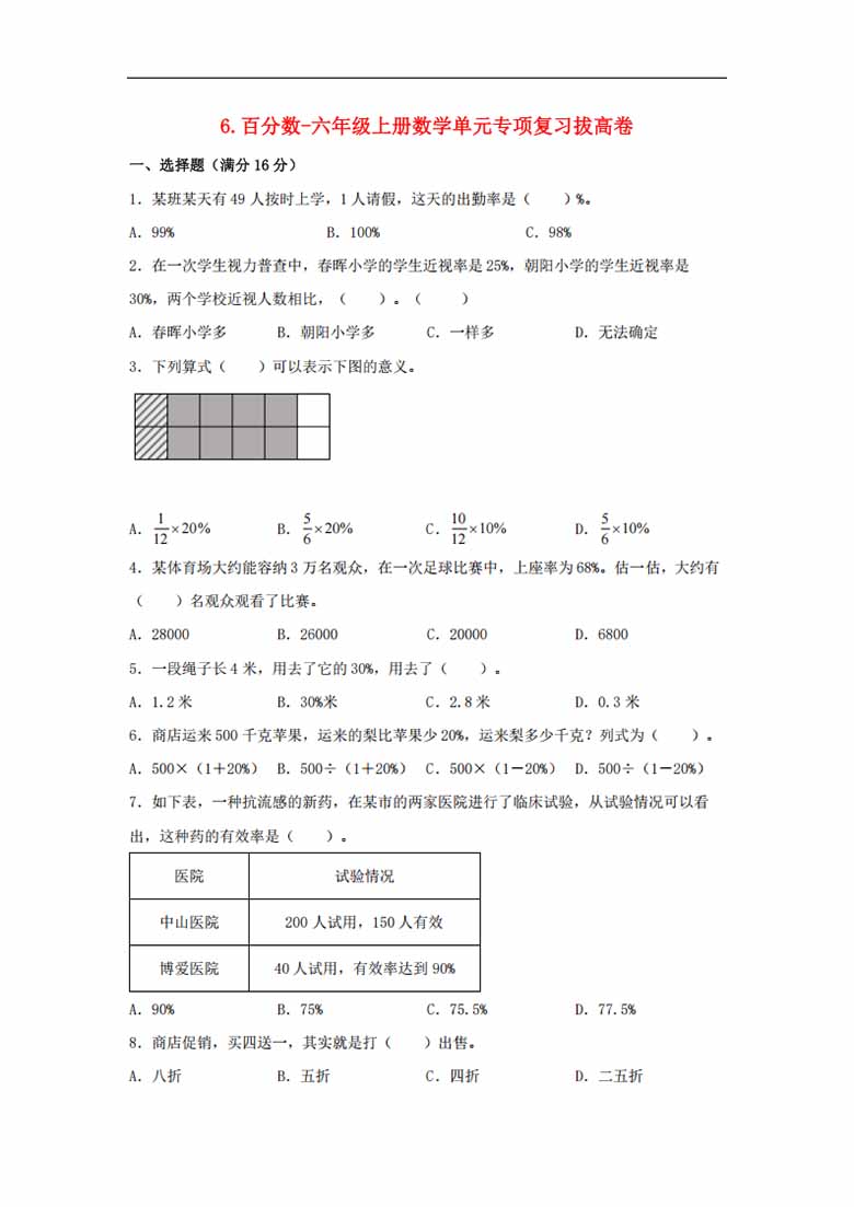 6.百分数-六年级上册数学单元专项复习拔高卷   （苏教版，含答案）-副本_00 副本.jpg