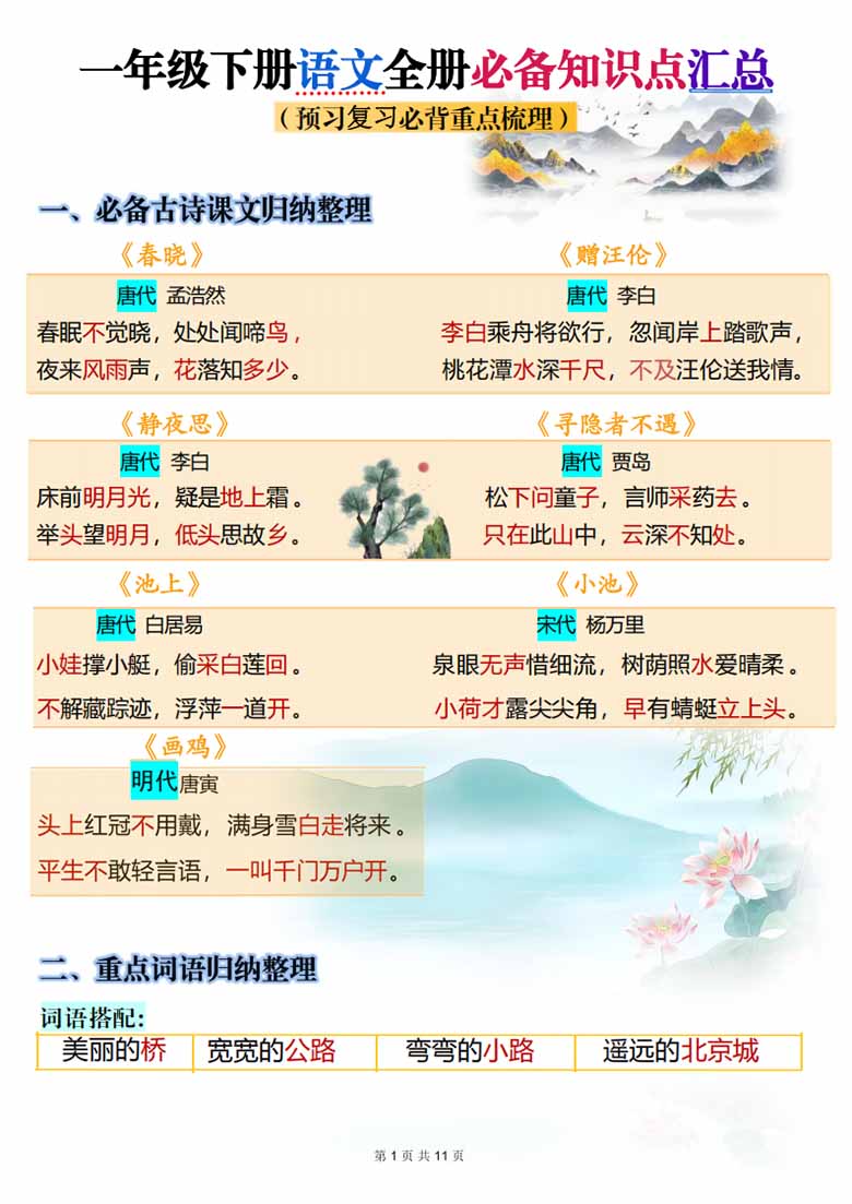 一年级下册语文全册必背知识点汇总（预习复习必背重点梳理）-副本_00 副本.jpg