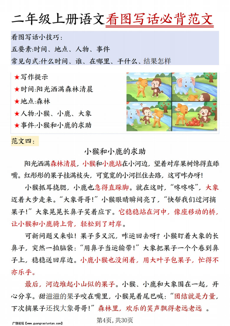 广饶论坛二年级上册语文看图写话必背范文,30页PDF电子版学习资料 广饶论坛二年级上册语文看图写话必背范文,30页PDF电子版学习资料