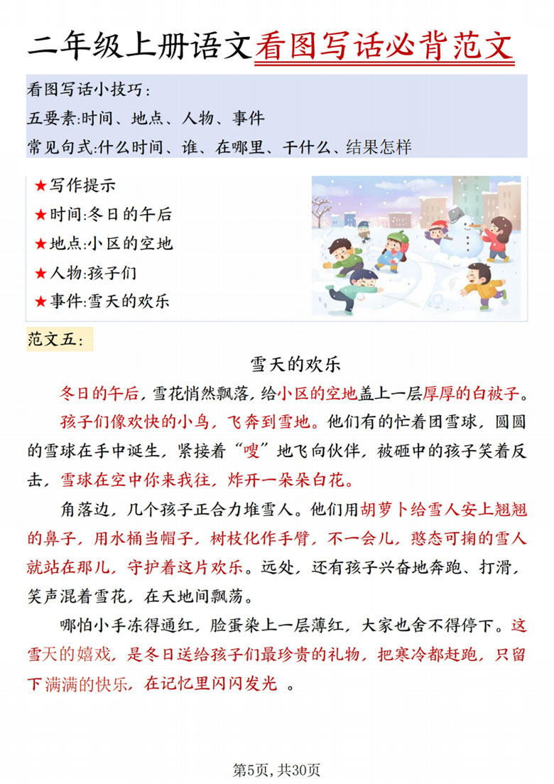 广饶论坛二年级上册语文看图写话必背范文,30页PDF电子版学习资料 广饶论坛二年级上册语文看图写话必背范文,30页PDF电子版学习资料