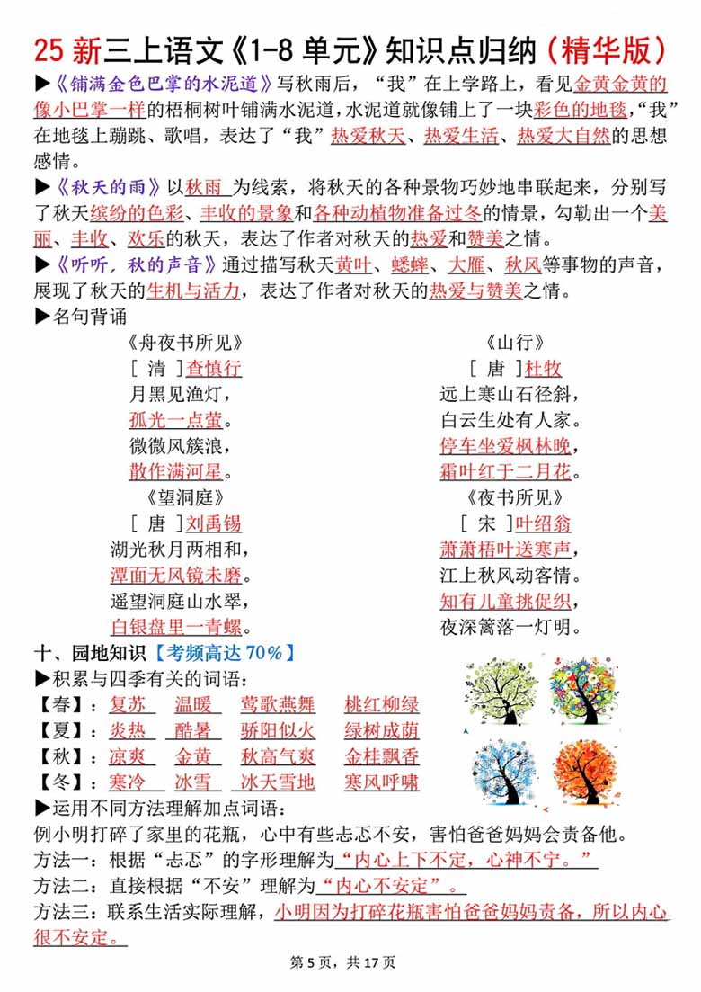 广饶论坛三年级上册语文1-8单元知识点归纳,17页PDF可打印学习资料 广饶论坛三年级上册语文1-8单元知识点归纳,17页PDF可打印学习资料