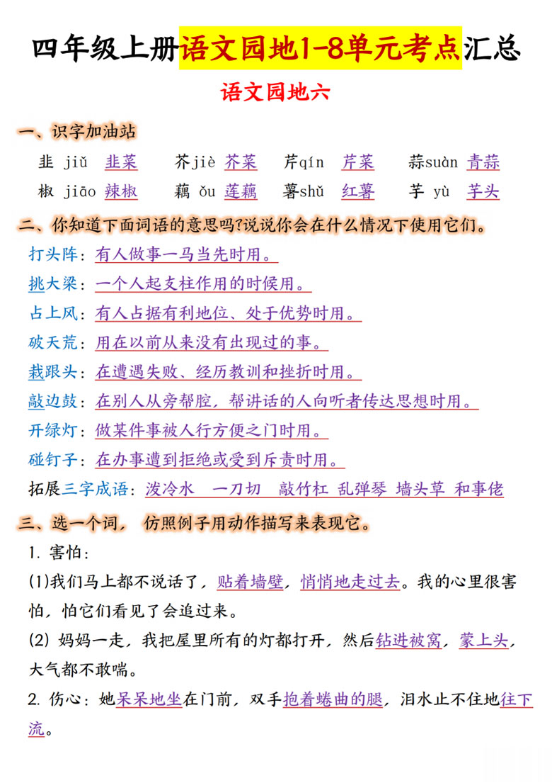 广饶论坛四年级上册语文园地1-8单元考点汇总,15页PDF可打印学习资料 广饶论坛四年级上册语文园地1-8单元考点汇总,15页PDF可打印学习资料