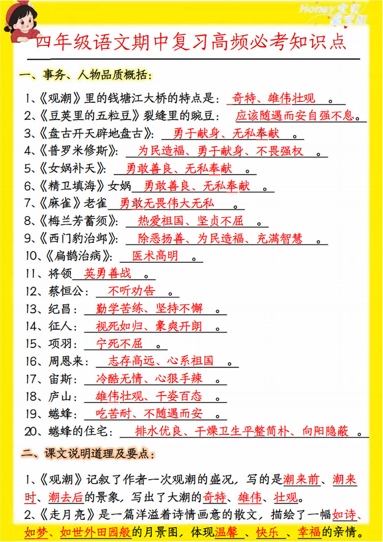 广饶论坛四年级语文期中复习高频必考知识点,7页PDF可打印学习资料 广饶论坛四年级语文期中复习高频必考知识点,7页PDF可打印学习资料