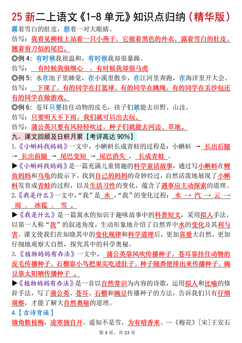 广饶论坛二年级上册语文1-8单元知识点归纳（精华版），22页PDF可打印学习资料 ...