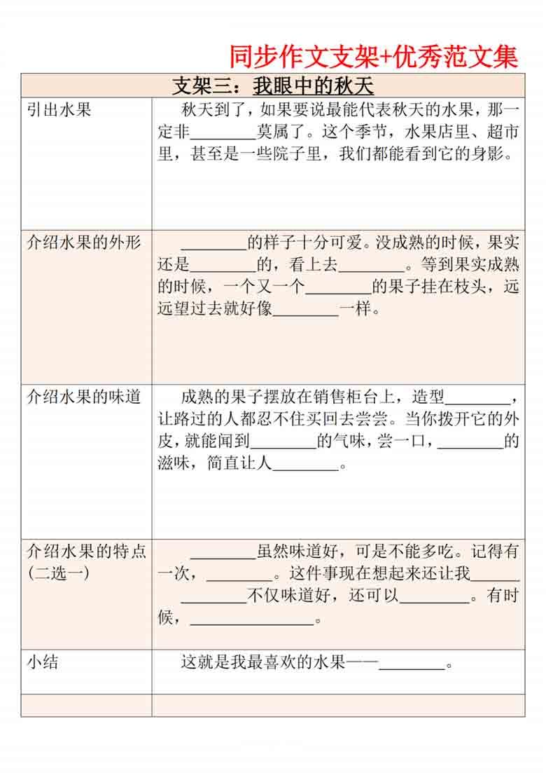 三年级上册语文第五单元作文支架＋优秀范文集，13页PDF电子版