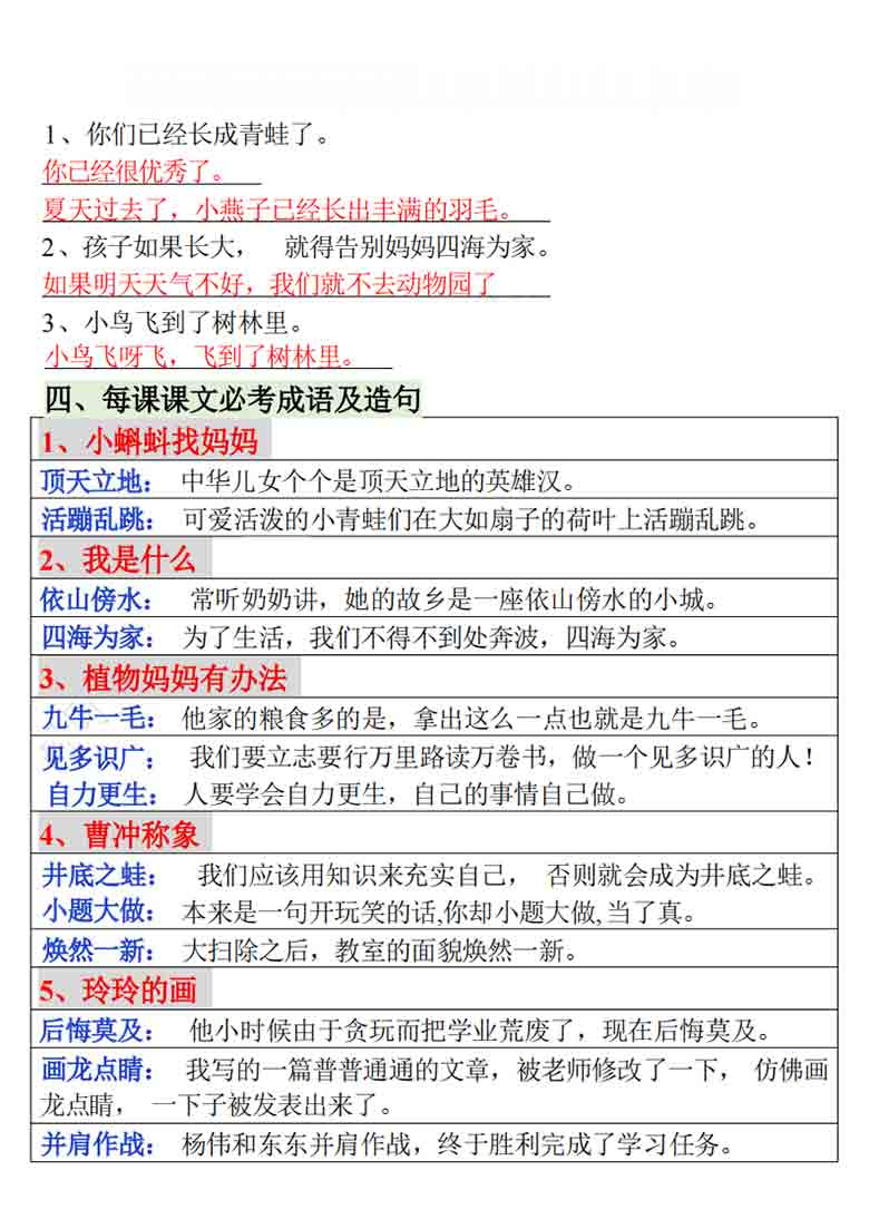 二年级上册语文期末复习资料大全，9页PDF电子版