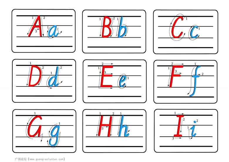 英文字母描红+笔顺彩色款，19页PDF电子版