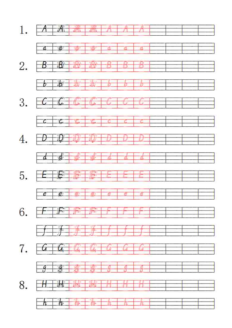 小学英语英文字母四线三格标准手写字帖，4页PDF电子版