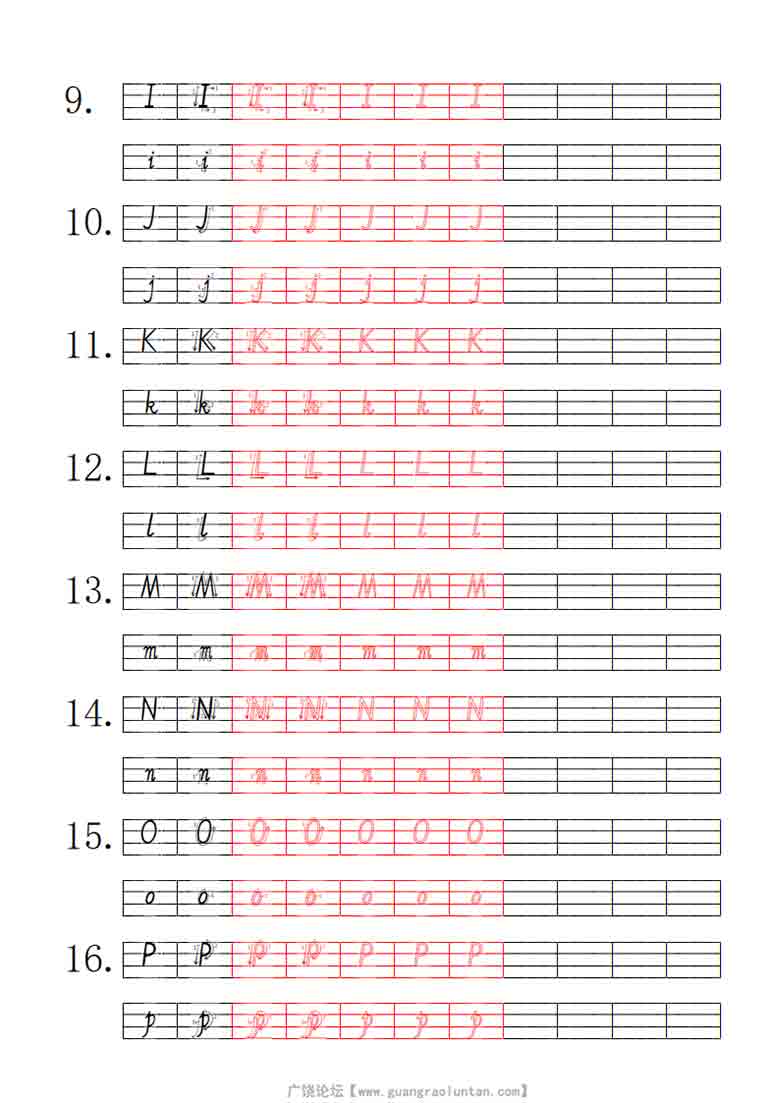 小学英语英文字母四线三格标准手写字帖，4页PDF电子版