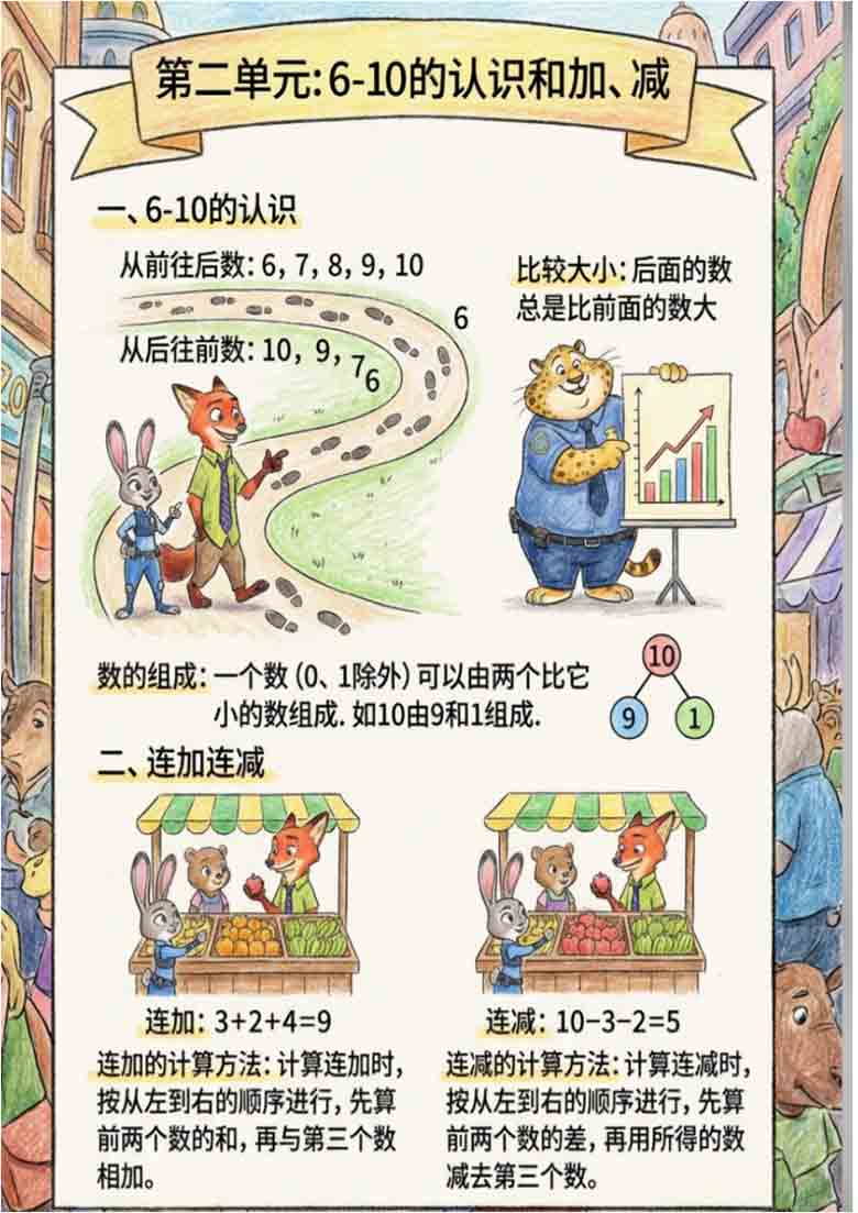 一年级（上）数学全册必背知识点（疯狂动物城学习卡）(1)，7页PDF电子版