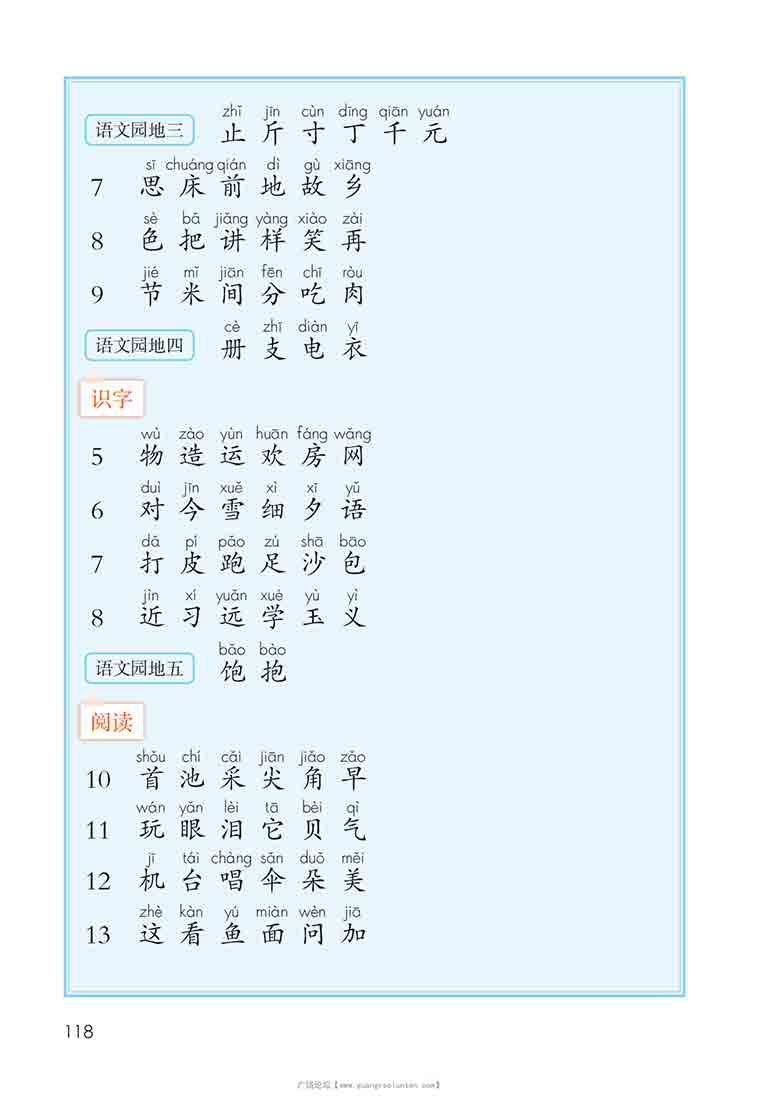 一年级语文下册课后三表（写字表+识字表+常用偏旁名称表），12页PDF电子版