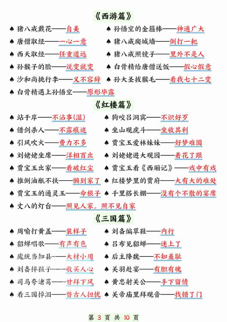 一年级下册语文晨读晚背（歇后语和谚语），10页PDF电子版