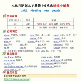 人教PEP版三下英语1-6单元记读小纸条，12页PDF电子版学习资料