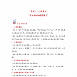 专题1 小数乘法-五年级上册数学计算大通关（人教版），23页PDF电子版