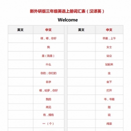 新外研版英语三年级上册词汇表（汉译英），7页PDF可打印
