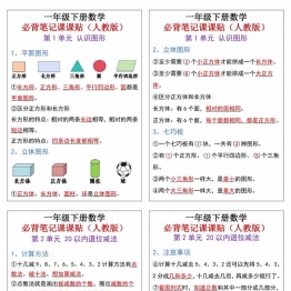 一年级下册数学必背笔记课课贴知识点总结，4页PDF电子版学习资料