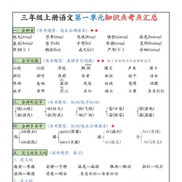 三年级上册语文1-8单元知识点考点汇总，23页PDF电子版学习资料