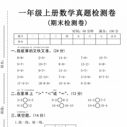 一年级上册数学期末真题检测卷，5页PDF电子版