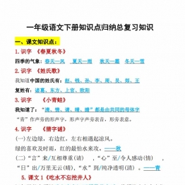 一年级语文下册知识点归纳总复习，12页PDF电子版