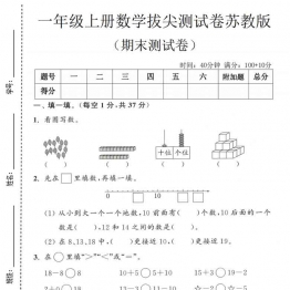 一年级年级上册数学期末拔尖测试卷1（苏教版），有答案5页PDF电子版
