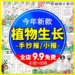 卡通植物生长手抄报word模板小学生小报素材黄豆芽观察日记电子版