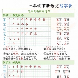 2025一年级下册语文写字表笔画笔顺组词造句，16页PDF可打印资料