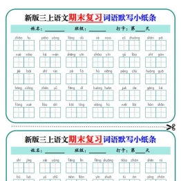 三年级上册语文期末复习词语默写小纸条，有答案14页PDF电子版