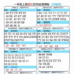 新版一年级上册语文彩色版课课贴，4页PDF可打印学习资料