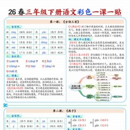 三年级下册语文彩色一课一贴（含思维导图），17页PDF可打印