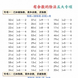 有余数的除法五大专项，带答案，13页PDF电子版学习资料