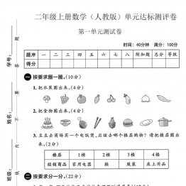 二年级上册数学（人教版）第一单元达标测评卷，都有答案5页PDF可打印学习资料