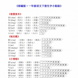 一年级语文下册生字小贴贴（课课贴），7页PDF电子版