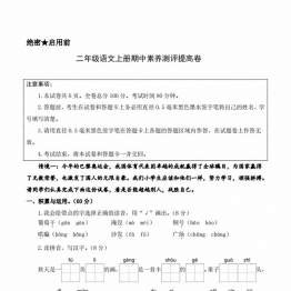 二年级上册语文期中素养测评提高卷（试卷+答题卡+答案解析21页），PDF电子版