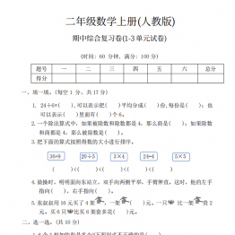 二年级上册数学期中综合复习卷（人教版），有答案9页PDF电子版学习资料